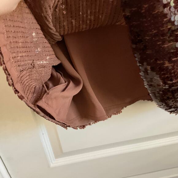 LOFT XL Brown Fully Sequined Shimmer Short Sleeve Dressy Holiday Blouse - NEW - Picture 5 of 8